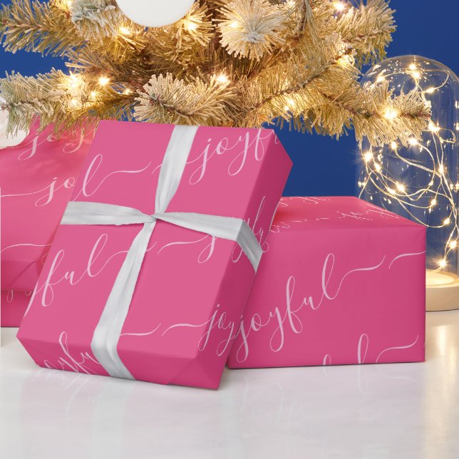 Papel De Regalo Texto De Desplazamiento Alegre En Navidades Rosa (Vacaciones)