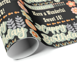 Papel De Regalo Texto de edad Retro Vintage Daisy Flower Cumpleaño