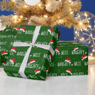 Papel De Regalo Texto de MALO o BUENO con sombreros de Santa