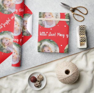 Papel De Regalo Texto de Navidad personalizado y una foto circular