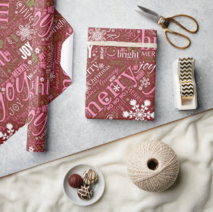 Papel De Regalo Texto de Navidad y patrón de copo de nieve Rojo ID