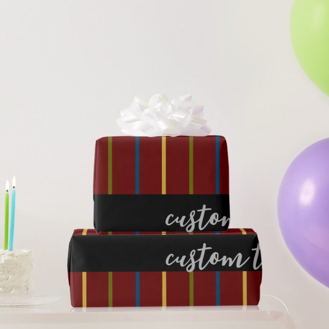 PAPEL DE REGALO TEXTO DE SCRIPT DE LÍNEAS DE TIERRA VERTICALES ROJ (Regalos de fiesta)