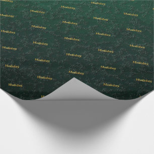 Papel De Regalo texto de vacaciones doradas de patrón verde oscuro