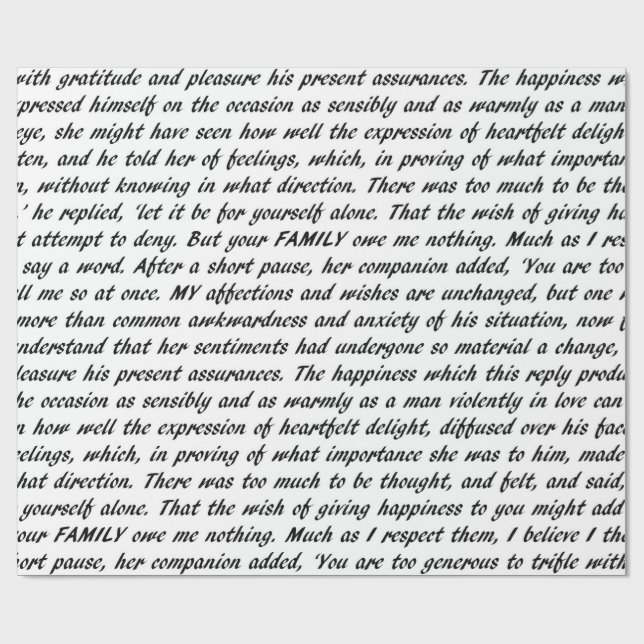 Papel De Regalo Texto del orgullo y del perjuicio (Superficie plana)