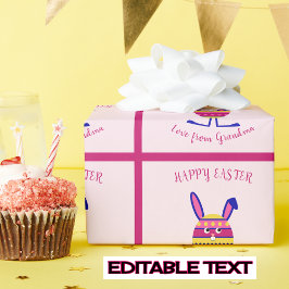 Papel De Regalo Texto del personalizado del conejo de huevo rosa d