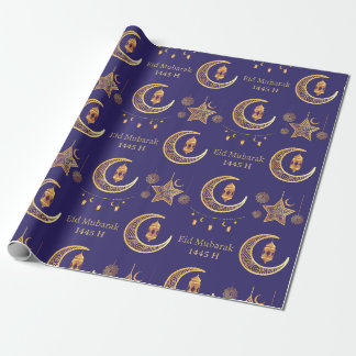 Papel De Regalo Texto editable Eid Al-Fitr Mubarak Azul oscuro