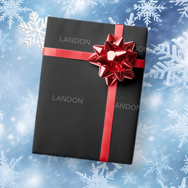 Papel De Regalo Texto editable moderno | Gris oscuro y negro (Subido por el creador)