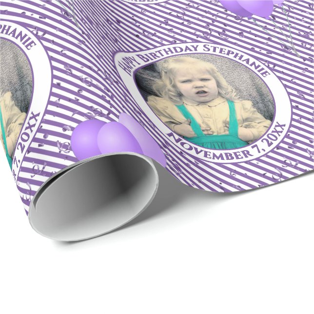 Papel De Regalo Texto.Foto: Púrpura/blanco, patrón de bandas simpl (Esquina del rollo)