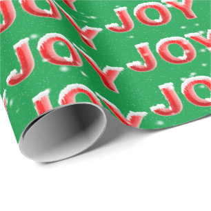 Papel De Regalo texto JOY con copos de nieve sobre fondo verde