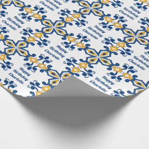 Papel De Regalo texto personalizado 💙 💛 Azulejos azules y amaril
