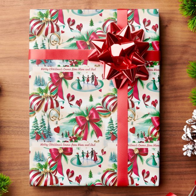 Papel De Regalo Texto personalizado de patinadores de hielo y cint (Subido por el creador)