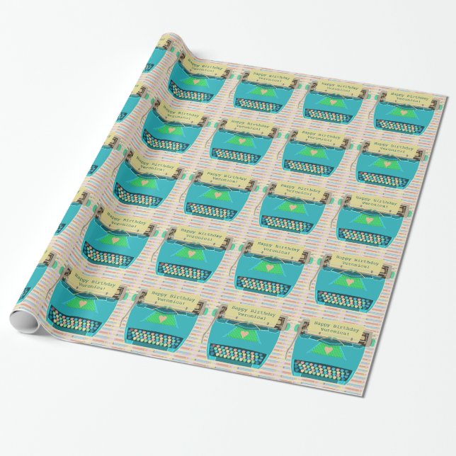 Papel De Regalo Texto personalizado moderno retro lindo de la (Desenrollado)