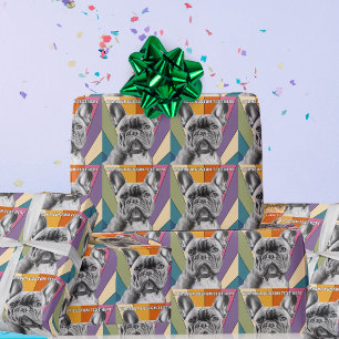 Papel De Regalo Texto Personalizado Retro Groovy Arcoíris Bulldog