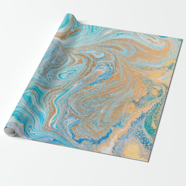 Papel De Regalo Textura abstracta de mármol azul (Desenrollado)