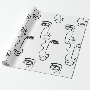 Papel De Regalo Textura con caras abstractas. Una línea continua p