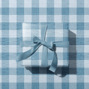 Papel De Regalo Textura de lino a cuadros Búfalo Gingham azul en p