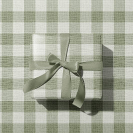 Papel De Regalo Textura de Lino a Cuadros Búfalo Verde Salvia Ging