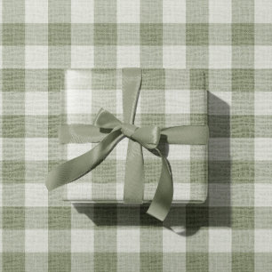 Papel De Regalo Textura de Lino a Cuadros Búfalo Verde Salvia Ging