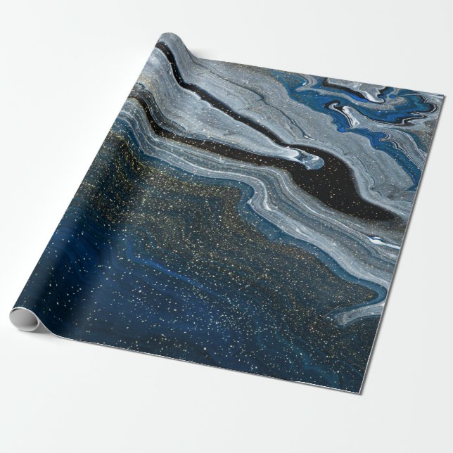 Papel De Regalo Textura de mármol azul fresco (Desenrollado)