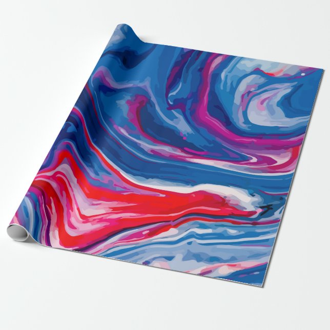 Papel De Regalo Textura de mármol azul rojo (Desenrollado)