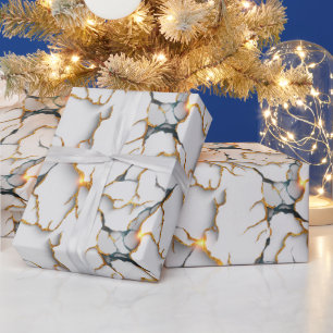 Papel De Regalo Textura de mármol blanco con vetas doradas brillan