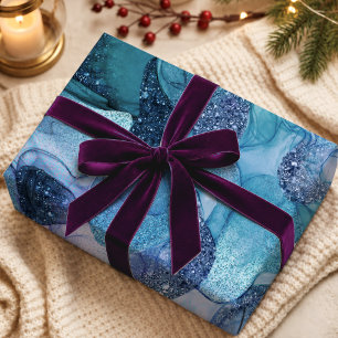 Papel De Regalo Textura de mármol de fluido azul acuático brillant