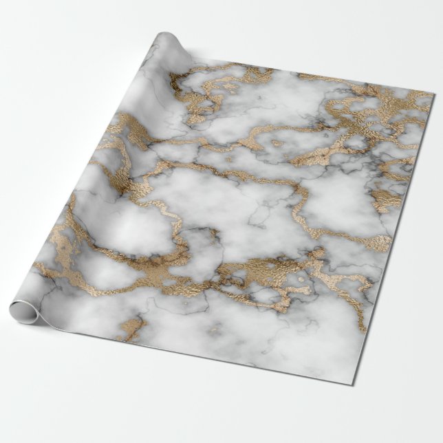 Papel De Regalo Textura de mármol de oro blanco frío (Desenrollado)
