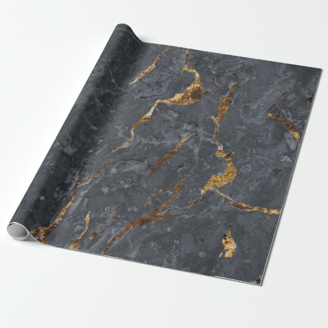 Papel De Regalo Textura de mármol dorado gris Cool (Desenrollado)