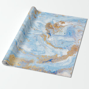 Papel De Regalo Textura de piedra de mármol dorado azul moderno ge