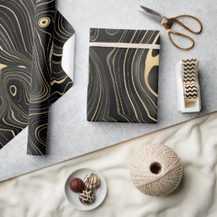 Papel De Regalo Texturas de estratos de geoda negros y dorados