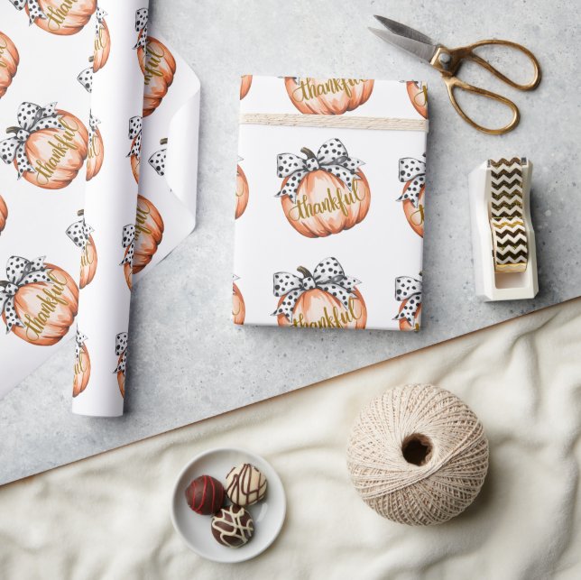 Papel De Regalo Thankful Pumpkin with Polka Dot Bow  (Artesanía)