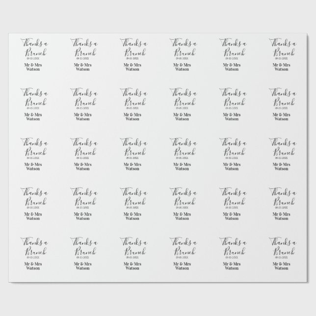 Papel De Regalo Thanks a brunch post wedding name date simple  (Superficie plana)
