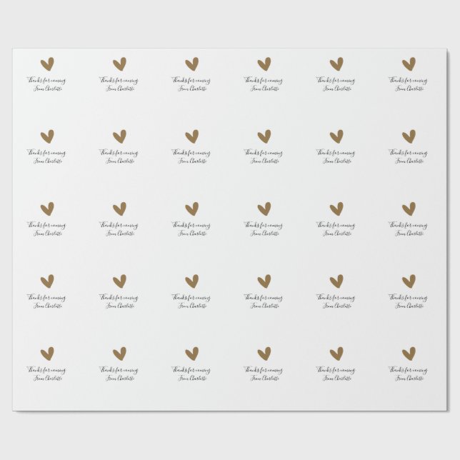 Papel De Regalo thanks for coming add name text message gold heart (Superficie plana)