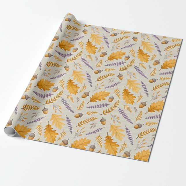 Papel De Regalo Thanksgiving Acorn and Lavender Fall Gift Wrap (Desenrollado)
