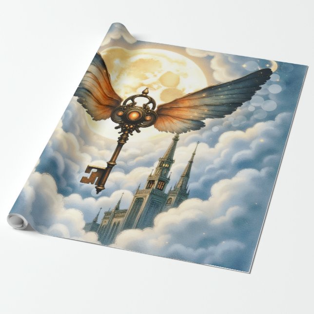 Papel De Regalo The Key of Eternity – Steampunk Wings  (Desenrollado)