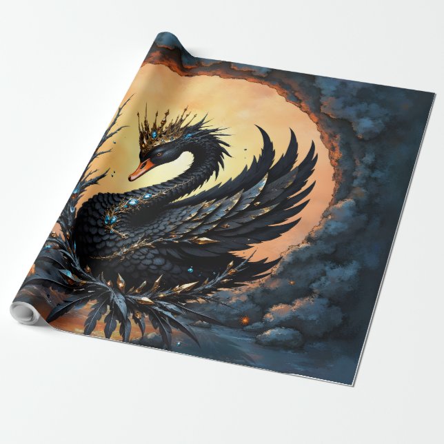 Papel De Regalo The Obsidian Swan of Moonlit Grace. In the twiligh (Desenrollado)