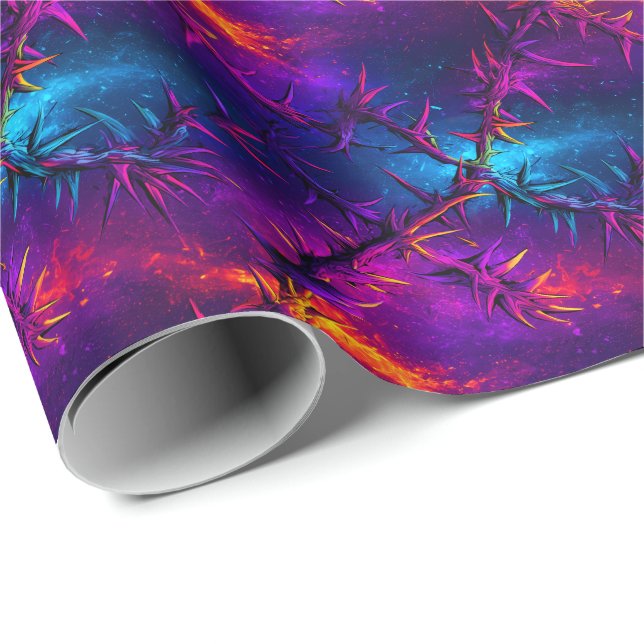 Papel De Regalo Thorny Neon Vines - Patrón de bramble cósmico (Esquina del rollo)