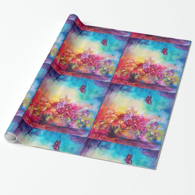 PAPEL DE REGALO THUMBELINA, BAÑERA DE FLORES Y MARIPOSA (Desenrollado)