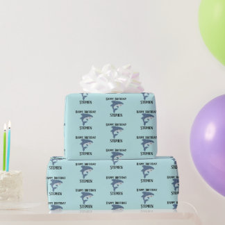 Papel De Regalo Tiburón azul chiflado personalizado