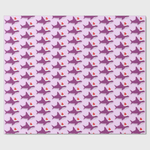 Papel De Regalo Tiburón blanco en Navidades de vacaciones púrpura 
