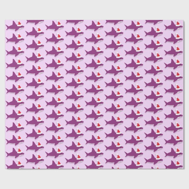 Papel De Regalo Tiburón blanco en Navidades de vacaciones púrpura  (Superficie plana)