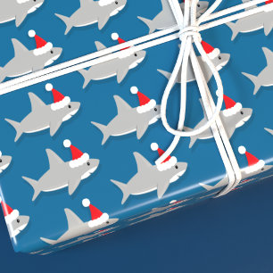 Papel De Regalo Tiburón blanco en vacaciones de Navidades de Santa