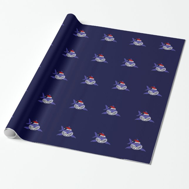 Papel De Regalo Tiburón divertido que lleva el abrigo del navidad (Desenrollado)