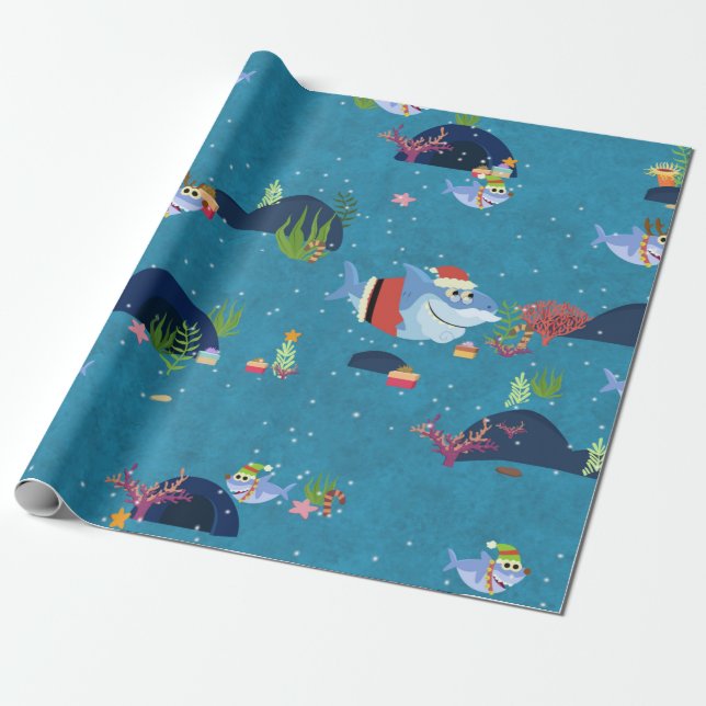 Papel De Regalo Tiburón navidad (Desenrollado)