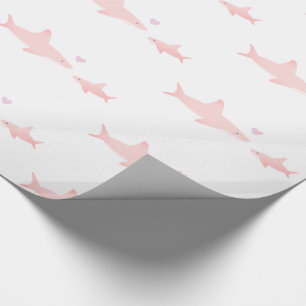 Papel De Regalo Tiburones finos rosados blancos   BABY SHOWER