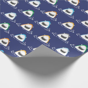Papel De Regalo Tiburones graciosos y brillantes en azul marino