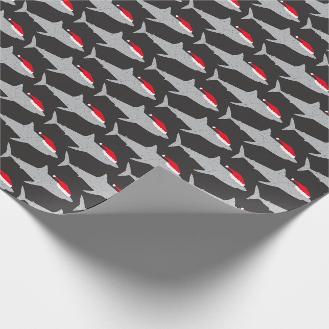 Papel De Regalo Tiburones navidades en Santa Hats son graciosos (Esquina)