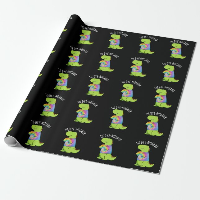 Papel De Regalo Tie-dye-nosaur Funny Dinosaur Pun Dark BG (Desenrollado)