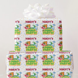 Papel De Regalo Tiempo de Fiesta de dinosaurios añada nombre cumpl
