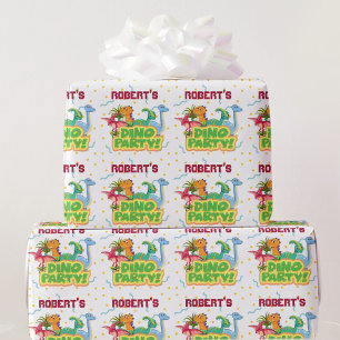 Papel De Regalo Tiempo de Fiesta de dinosaurios añada nombre cumpl